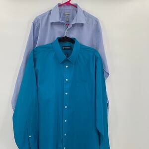 Button Up Dress Shirt Bundle Mens 17-17.5 (34/35) Long Sleeve Blue White Teal